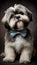 Realistic Portrait Illustration Art Showcasing Cute Lhasa Apso wearing bow tie (Generative AI)