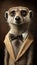 Realistic Portrait Illustration Art Showcasing Cute Meerkat wearing bow tie (Generative AI)