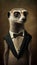 Realistic Portrait Illustration Art Showcasing Cute Meerkat wearing bow tie (Generative AI)