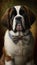 Realistic Portrait Illustration Art Showcasing Cute Saint Bernard wearing bow tie (Generative AI)