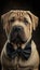 Realistic Portrait Illustration Art Showcasing Cute Shar Pei wearing bow tie (Generative AI)