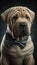 Realistic Portrait Illustration Art Showcasing Cute Shar Pei wearing bow tie (Generative AI)