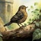 Realistic Portrait Painter Creates Fairy Tale Illustration Of Blackbird Perched On Leafed Branch