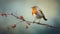 Realistic Portrait Of A Robin Perched On A Branch With Berries