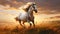 Realistic Portrait Of A Running Horse At Sunrise