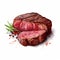 Realistic Portrait Of Steak With Spices And Herbs On White Background