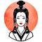 Realistic portrait of the young Japanese girl an ancient hairstyle. Geisha, maiko, princess.