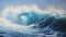 Realistic Portrayal Of Blue Water Waves On Canvas