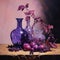 Realistic Portrayal Of Light And Shadow: Purple Vases And Grapes