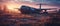 Realistic Post Apocalypse Landscape illustration - abandoned Airliner an airfield, sunrise