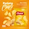 Realistic potato chips snack food package banner