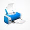 Realistic Printer Machine with White Paper. Vector