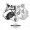 Realistic and punk style raccoon illustration. Raccoon silhouette with gears.