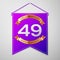 Realistic Purple pennant with inscription Forty nine Years Anniversary Celebration Design on grey background. Golden