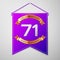 Realistic Purple pennant with inscription Seventy one Years Anniversary Celebration Design on grey background. Golden
