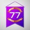 Realistic Purple pennant with inscription Seventy seven Years Anniversary Celebration Design on grey background. Golden