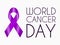 Realistic purple ribbon, world cancer day symbol, sign of support. February 4 banner with plum tape concept.