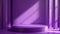Realistic purple, white 3D cylinder pedestal podium with palm leaf shadow overlay background. Minimal scene mockup