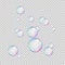 Realistic rainbow color bubbles. Colorful soap bubbles. Vector illustration isolated on transparent background