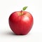 Realistic Red Apple Rendering With Green Leaves On White Background