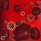 Realistic red blood cells with a virus under the microscope. Bacteria virus, microbial cells. Vector graphics. Virus