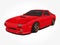 Realistic red car cartoon illustration art in wide screen ratio