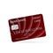 Realistic red credit card isolated on white. Detailed plastic card with silver embossed symbols. Virtual money and online payment