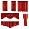 Realistic red decorative curtains. Luxurious curtains. Artistic decoration of the cinema or theater hall