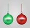 Realistic red and green Christmas ball. New year toy