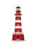 Realistic red lighthouse building isolated on white background. Vector illustration