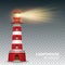 Realistic red lighthouse building on white background. Vector illustration