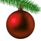 Realistic red matte Christmas ball or bauble with fir branch isolated on white background. Vector illustration
