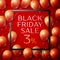 Realistic Red shiny balloons with black ribbon with inscription in centre Black Friday Sale Three percent for discount