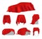 Realistic red silk cloth drapery covered object set