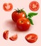 Realistic red tomato in various cut