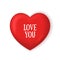 Realistic red valentine heart lights and shadows, Love you text. Cute romantic holiday or wedding design