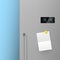 Realistic refrigerator door with blank note on magnet vector paper sticky for message, to do list