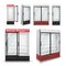 Realistic Refrigerator Set Vector. Cooling Drinks. Fridge Freezer With Transparent Glass. Illustration