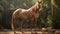 Realistic Rendering Of A Brown Horse In A Mysterious Jungle