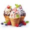 Realistic Rendering Of Ice Cream Wrapped In Waffle Cones With Berries And Mint