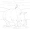 Realistic rhino with a bird sketch template. Graphic african vector illustration in black and white