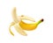 Realistic ripe banana whole fruit with open peel