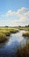 Realistic River Landscape Painting With Grass On Suffolk Coast