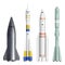 Realistic rocket. Spaceships launch futuristic shuttle for universe exploring expedition decent vector realistic