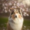 Realistic rough collie with fluffy hair portrait at ravishing nature outdoor.