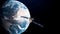 Realistic satellite on Earth orbit. 3D Illustration