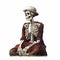 Realistic Satirical Caricature: Life-size Skeleton Painting In Dark Red And Beige