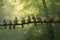 realistic scene of birds perched on tree branches, singing their melodious tunes