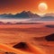 A realistic science fiction Mars planet environment features an orange degraded desert with mountains and a bright