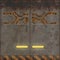 Realistic scratched weathered base industrial doors, high resolution seamless pattern, Futuristic star ships with yellow lights.